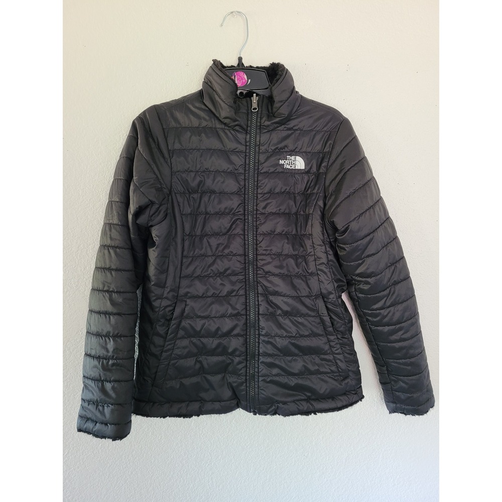 The North Face Girls Black Mossbud Swirl Reversible Fleece Puffer Jacket L #3